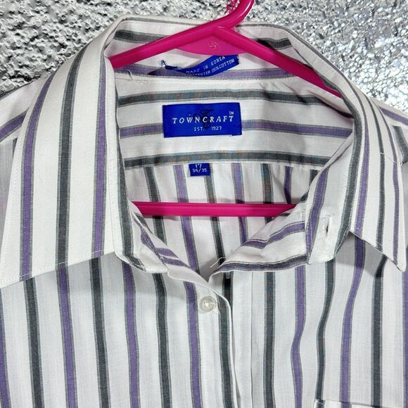 Towncraft Men's Casual Button-Down Collared Shirt White Purple Black Striped 17 - Picture 4 of 6